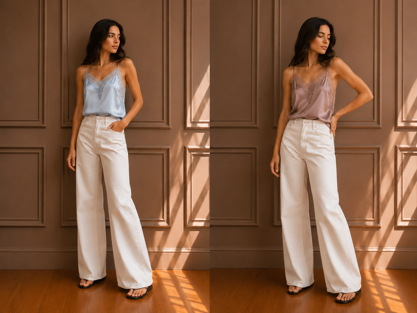 Top Satin Effetto Seta con Pizzo
