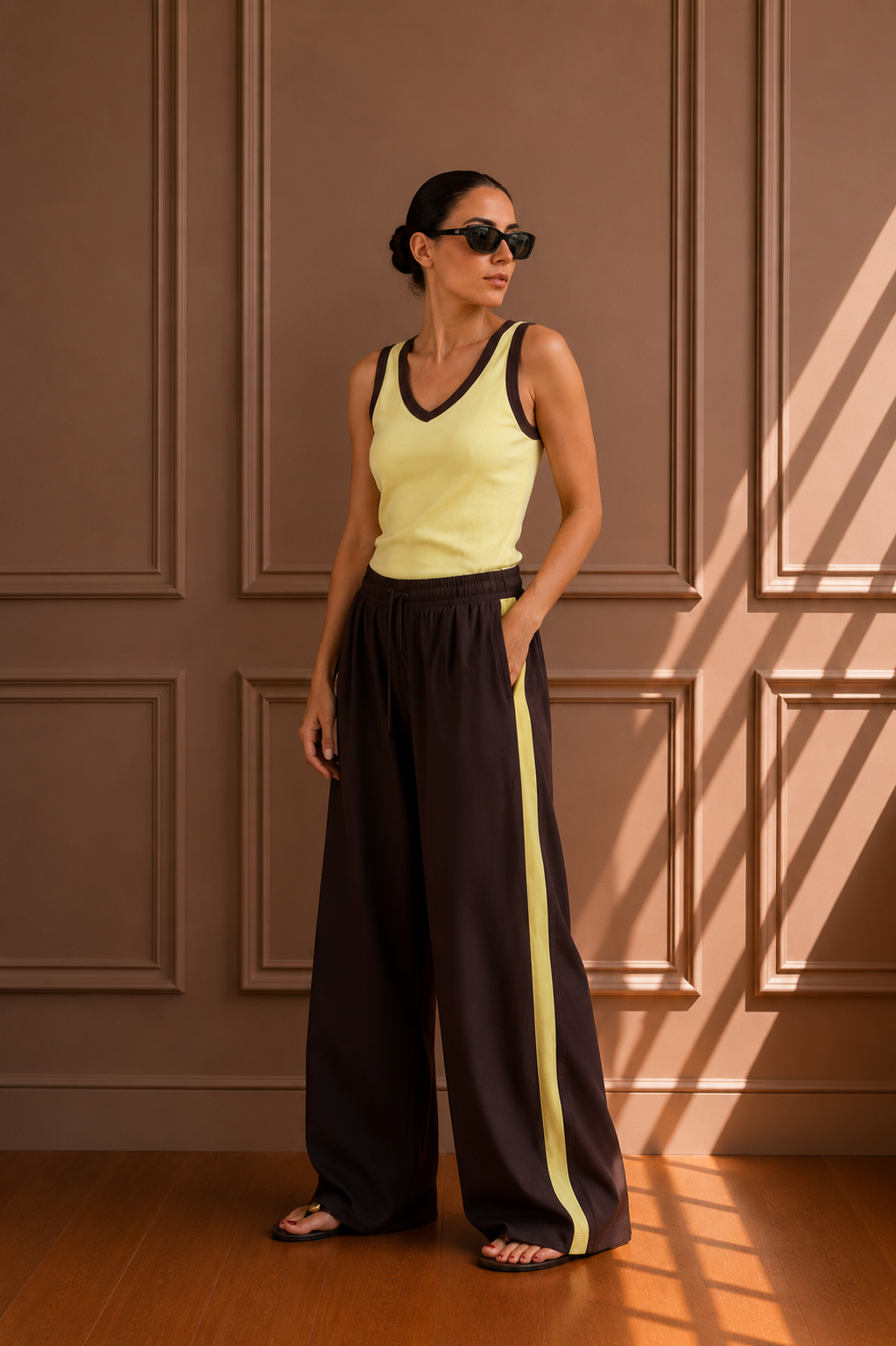 Pantalone Palazzo Bicolor Lime & Cioccolato