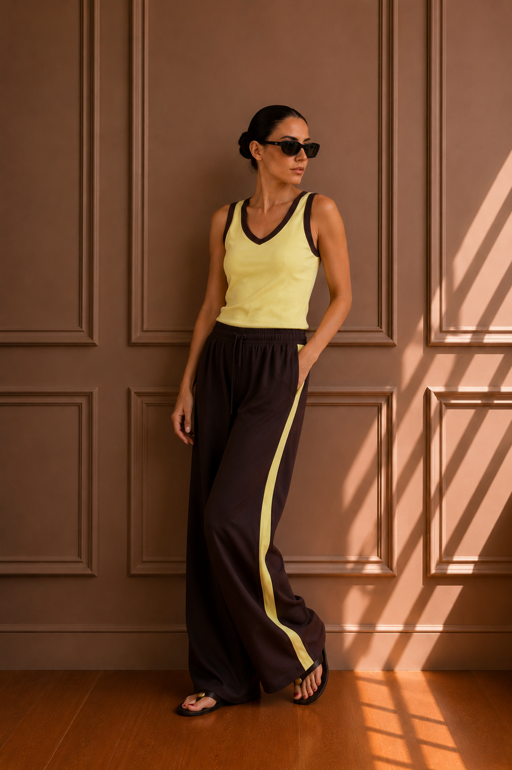Pantalone Palazzo Bicolor Lime & Cioccolato