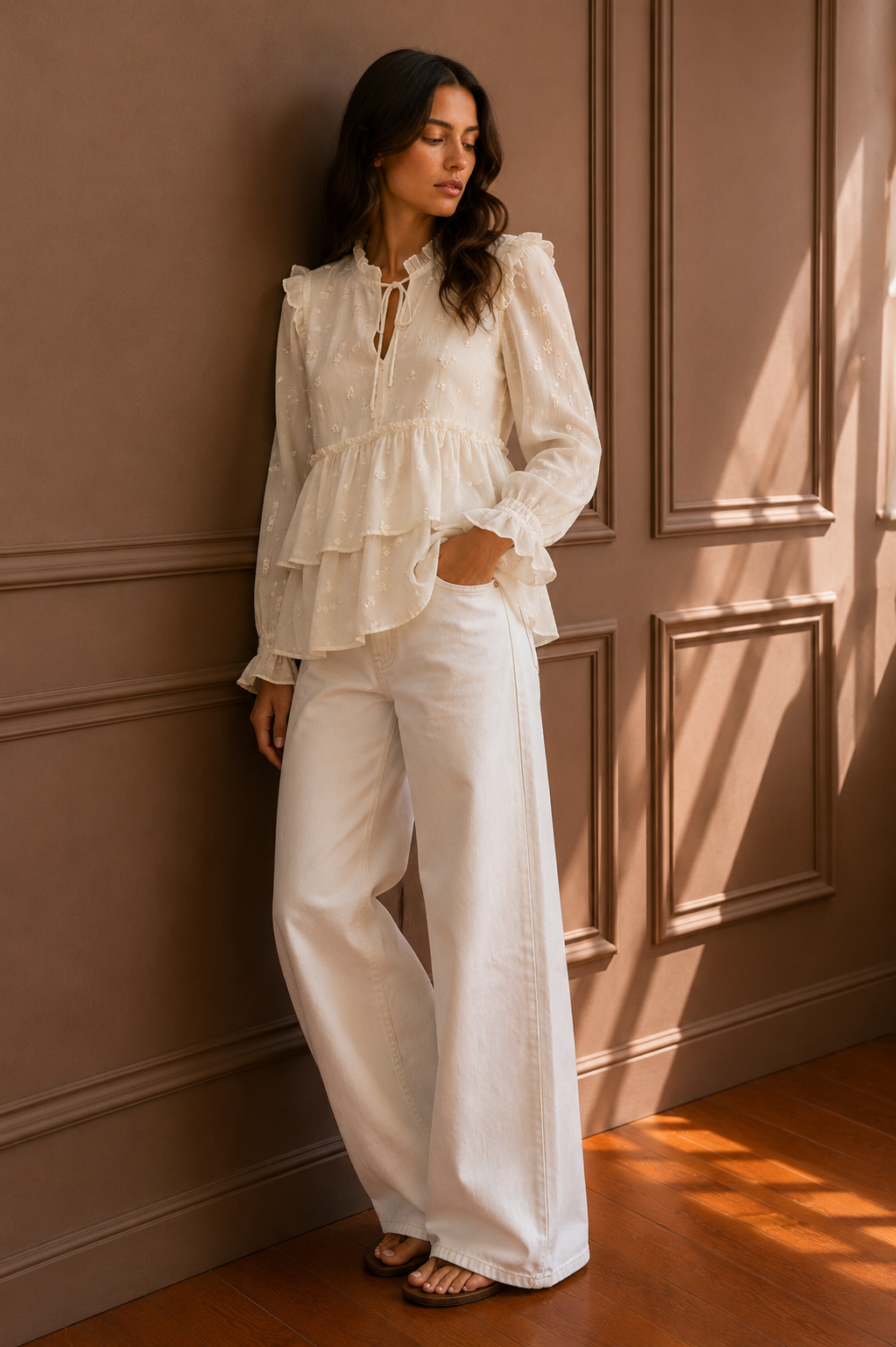 Blusa Bianca Ricamata con Volant