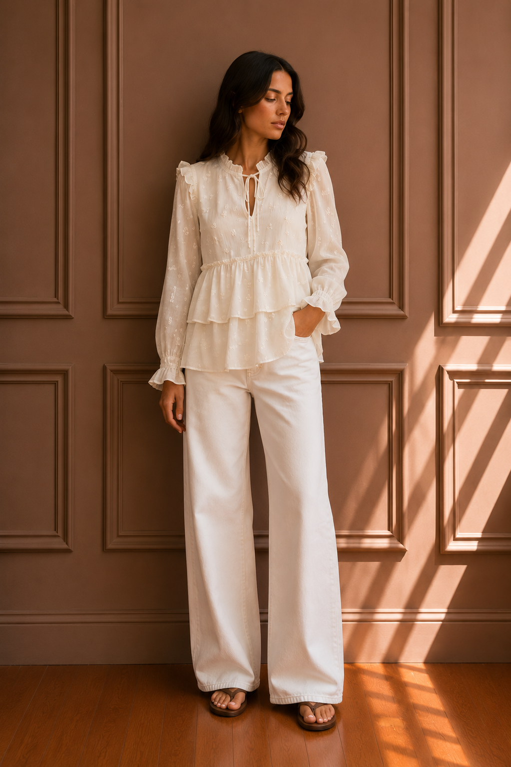 Blusa Bianca Ricamata con Volant