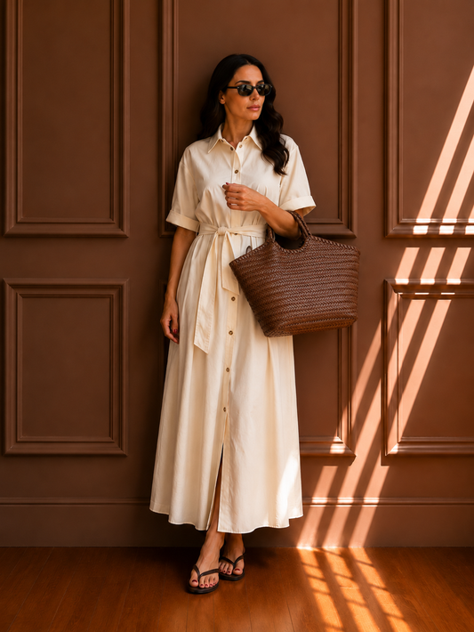 Shopper Intrecciata in Ecopelle Marrone