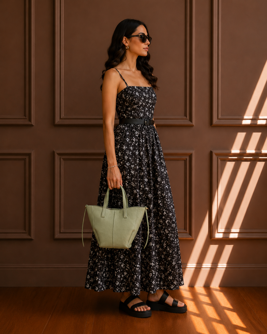 Borsa Shopping in Vera Pelle Verde Salvia
