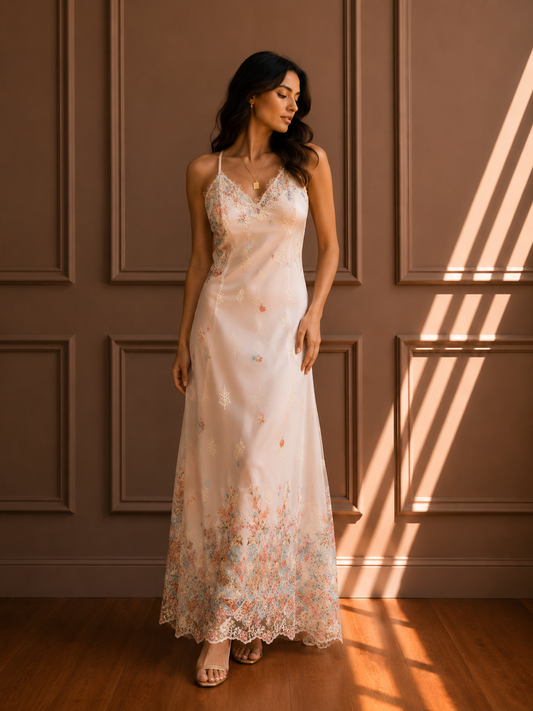 Abito Lungo Satin Lace