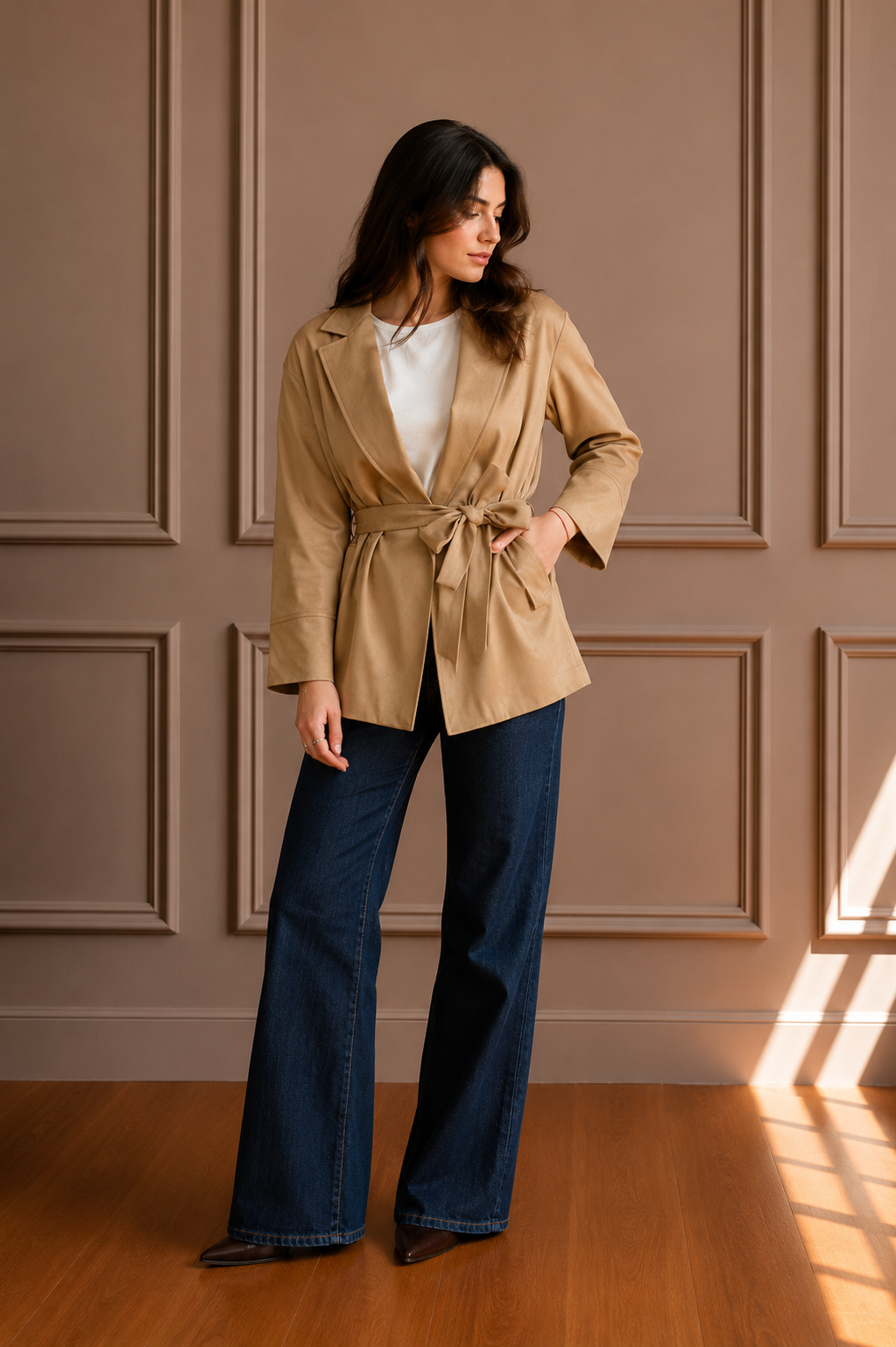 Giacca beige scamosciata