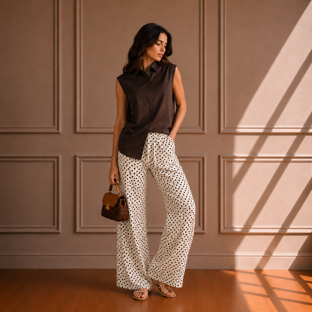 Pantaloni a pois bianchi