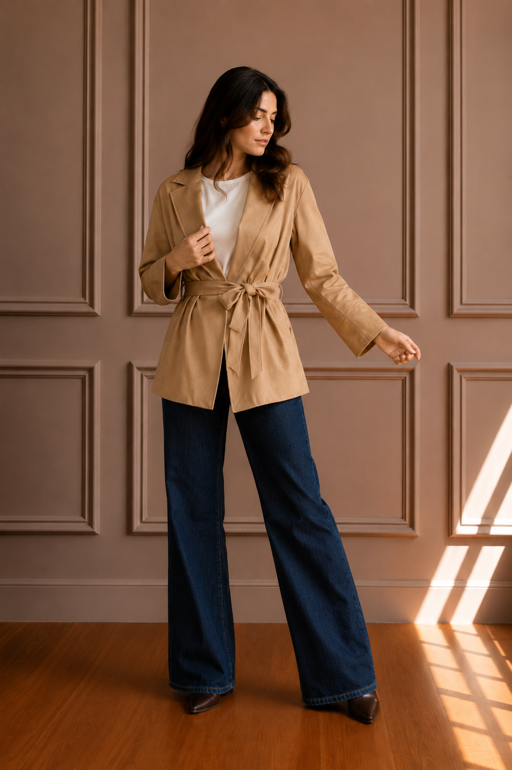 Giacca beige scamosciata