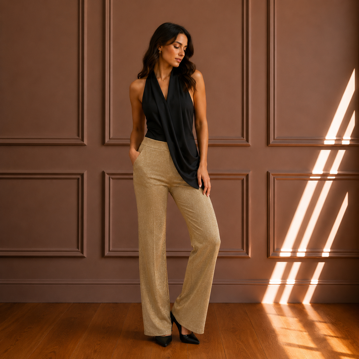 Pantalone in lurex oro