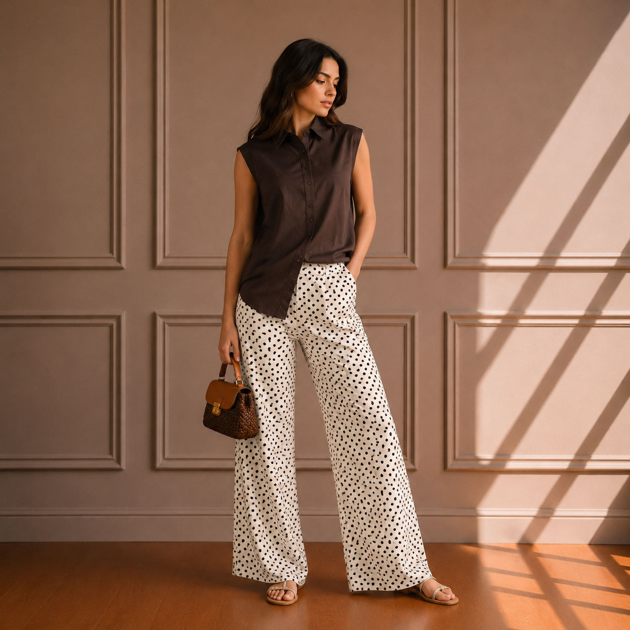 Pantaloni a pois bianchi