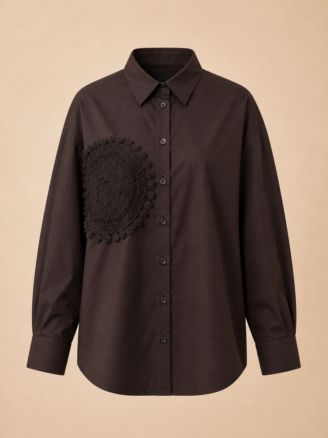 Camicia Over Marrone con Pizzo Ricamato