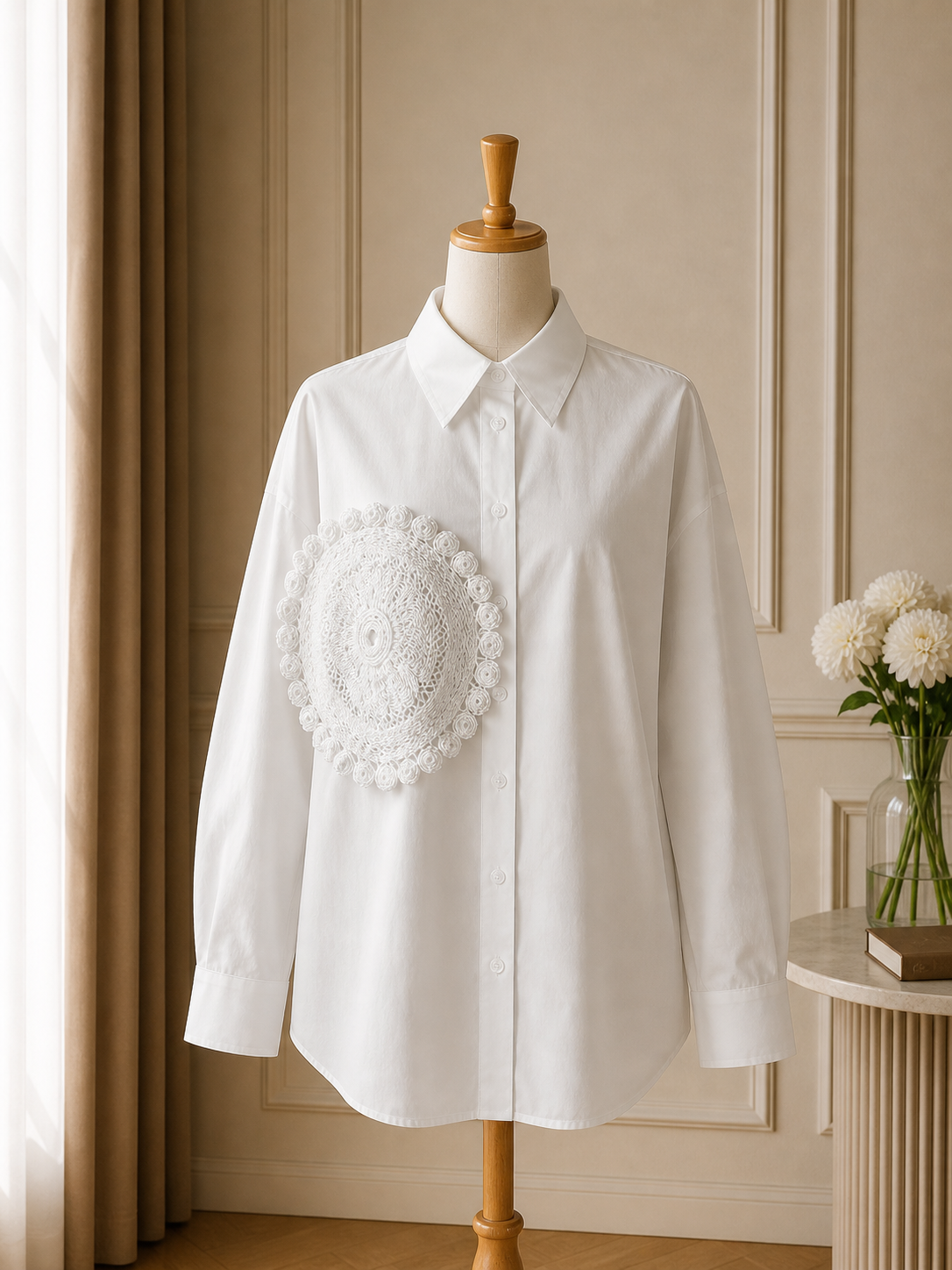 Camicia Over Bianca con Pizzo Ricamato