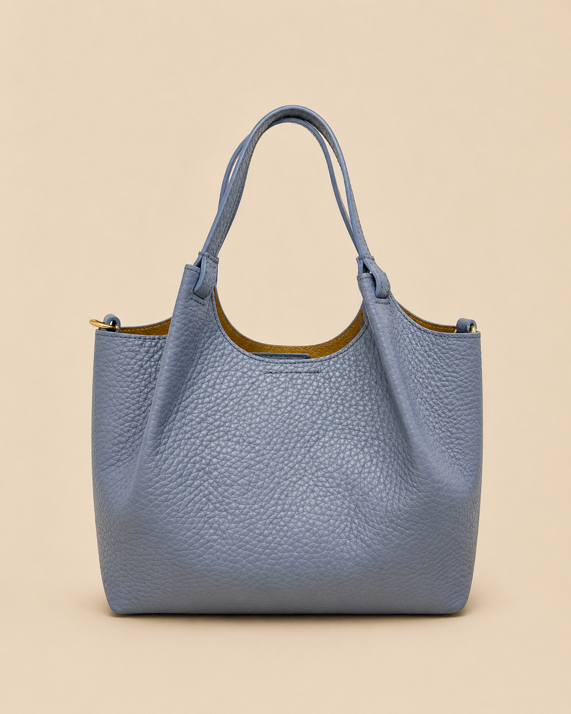 Borsa Celeste in Pelle Martellata con Doppia Tracolla