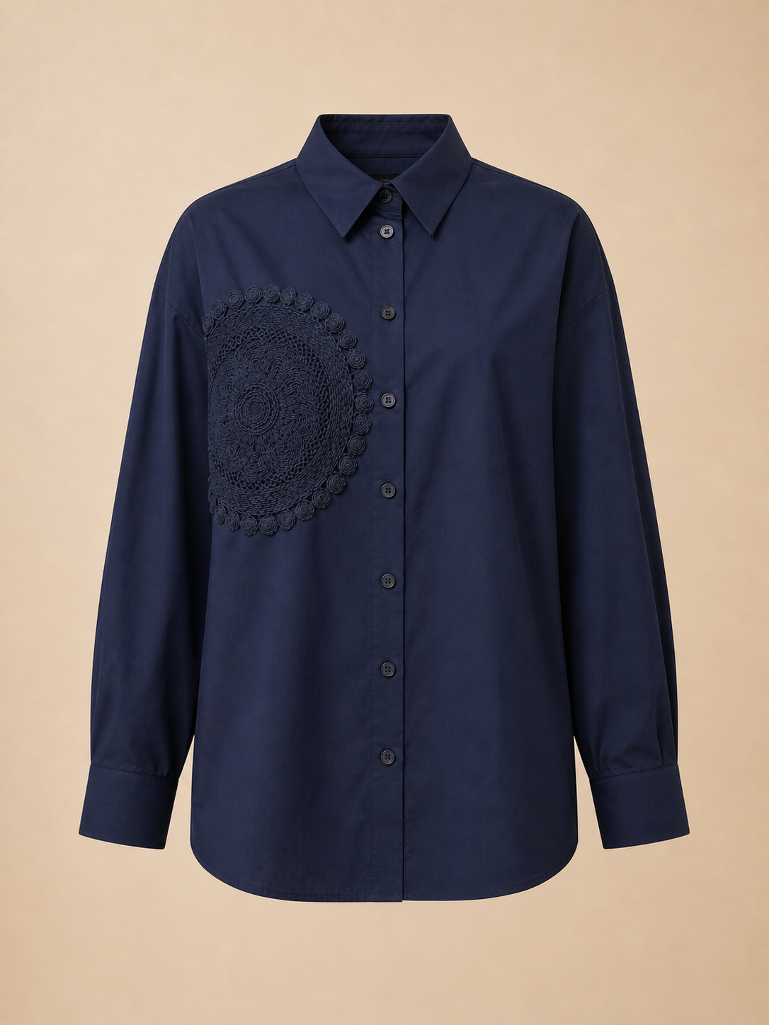 Camicia Over Blu con Pizzo Ricamato